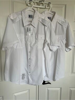 2 Shirts U.S MILITARY ISSUE ARMY Men White Dress Shirts S/S Size 19C NEW